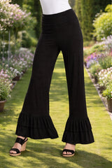 Double Ruffle Hem Soft Stretch Foldover Pants - Multiple Colors