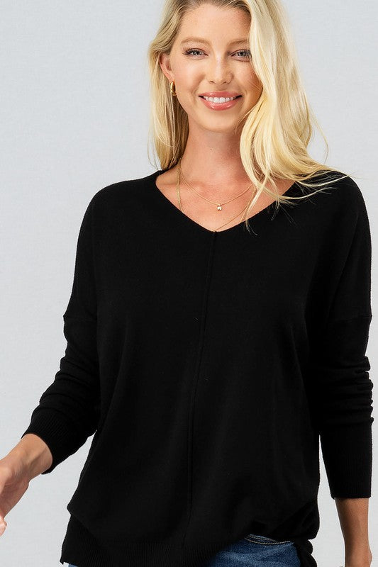 Super Soft Hi Lo Pullover Knit Top - Black