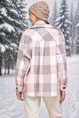 Lime N Chili Plaid Shacket Flannel Lined Coat - Pink/Gray
