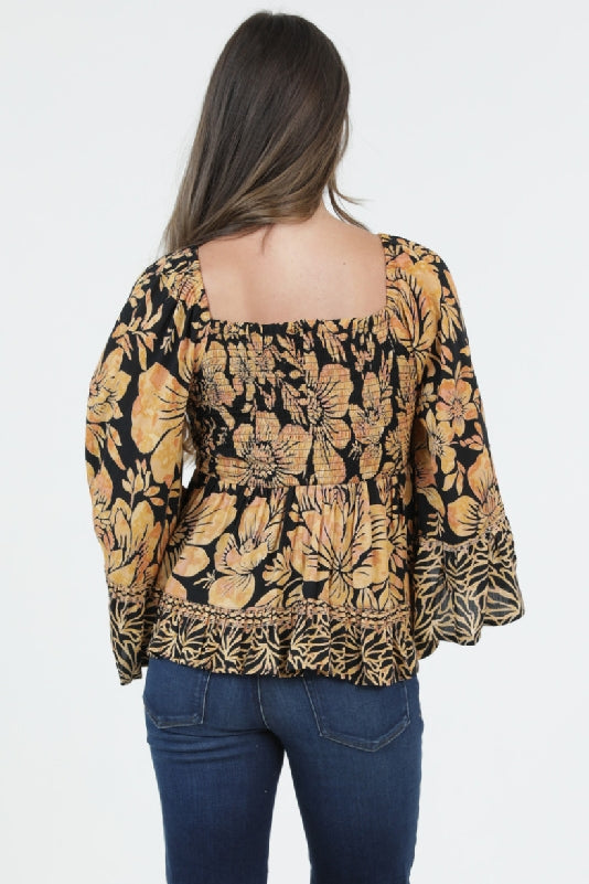 Angie Autumn Bloom Bell Sleeve Babydoll Top