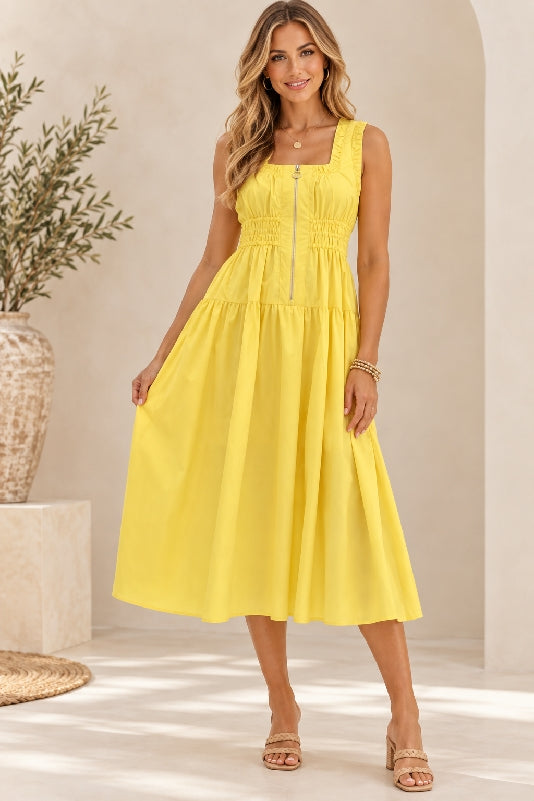 You Are My Sunshine Midi Dress - Lemon Yellow