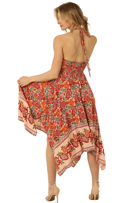 Angie Sonia Floral Halter Handkerchief Dress - Bisque