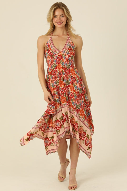 Angie Sonia Floral Halter Handkerchief Dress Bisque Debra s Passion Boutique