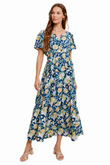 In Loom V Neck Floral Midi Dress - Midnight Blue