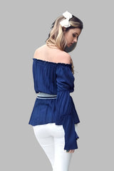 Christie Off Shoulder Peasant Top - Navy