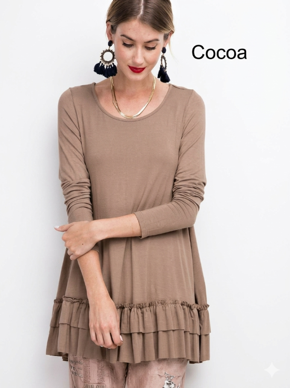 Easel Ruffle Hem Tunic - Cocoa