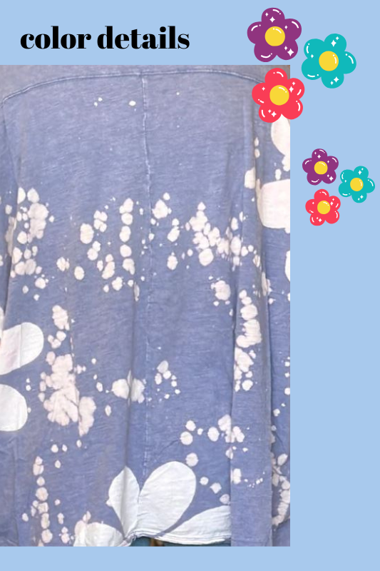 Oli & Hali Oversize Flower Tie Dye Boxy Tee Top - Dusty Blue