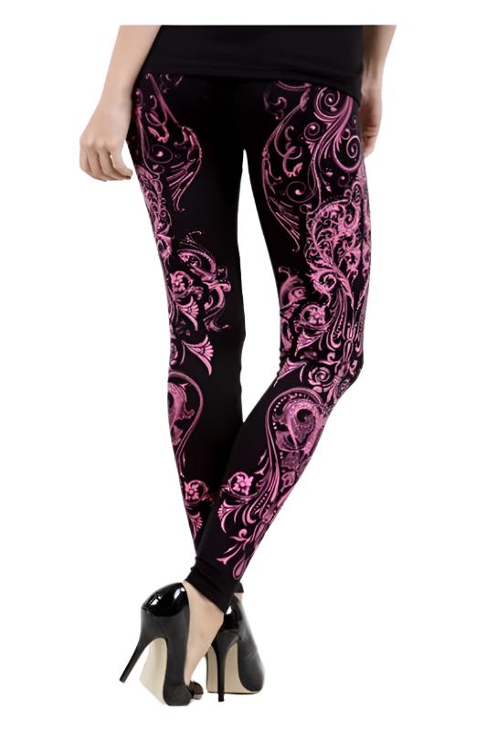 Vocal Printed Swirl & Stones Leggings - Black/Coral