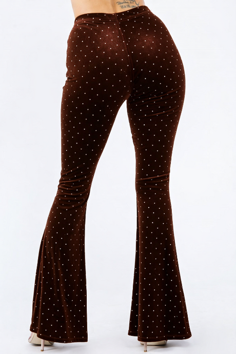 Bear Dance Velvet Flared Glitter Dot Flare Pants - Brown