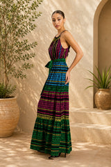 Flying Tomato Tall Peasant Maxi Dress - Black Stripe