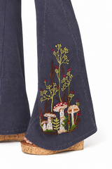 Dexterous / T-Party Mushroom Embroidered Yoga Pants - Navy