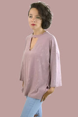 Distressed French Terry Choker Top - Mauve