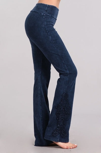 Chatoyant Slim Bootcut Crochet Lace Detail Soft Pants