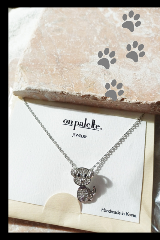 Wagging Dog Rhinestones Charm Gift Necklace - Silver