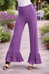 Double Ruffle Hem Soft Stretch Foldover Pants - Multiple Colors