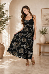 Blu Pepper Floral Embroidered Midi Dress - Black