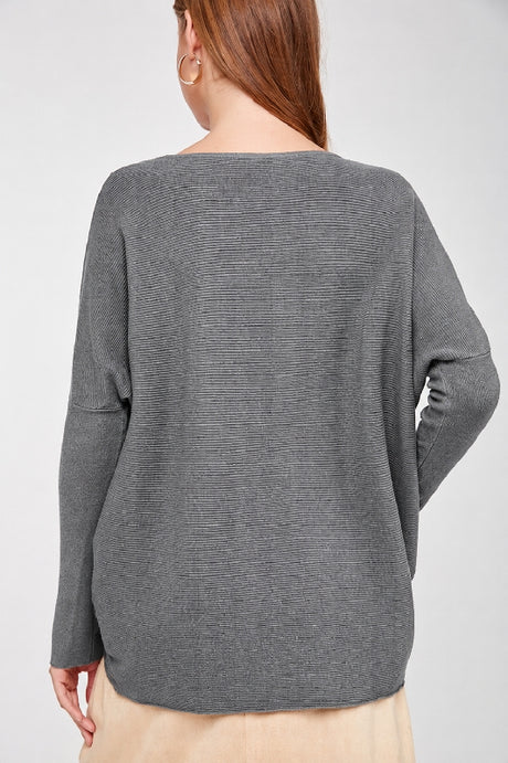 L Love Dolman Pullover Sweater - Heather Gray