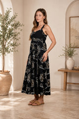 Blu Pepper Floral Embroidered Midi Dress - Black