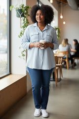 Easel Cotton Gauze Snap Cargo Shirt - Powder Blue