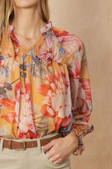 Entro Shirred Floral Print Blouse - Gold