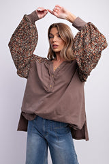 Easel Boxy Balloon Sleeve Top - Ash