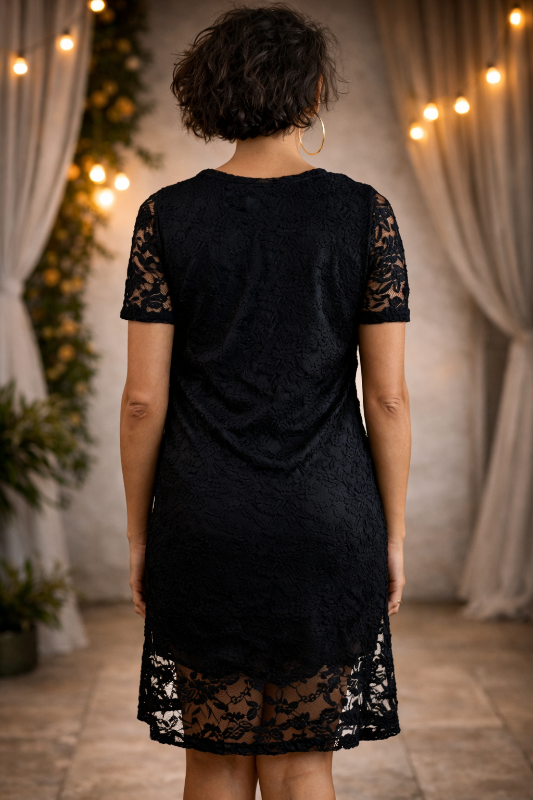 Ezra Floral Lace Shift Dress – Sheer Sleeve Boutique Dress