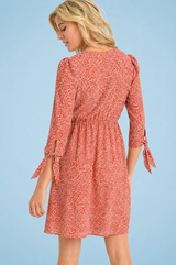 Gilli Small Leaves Print Empire Dress - Rust