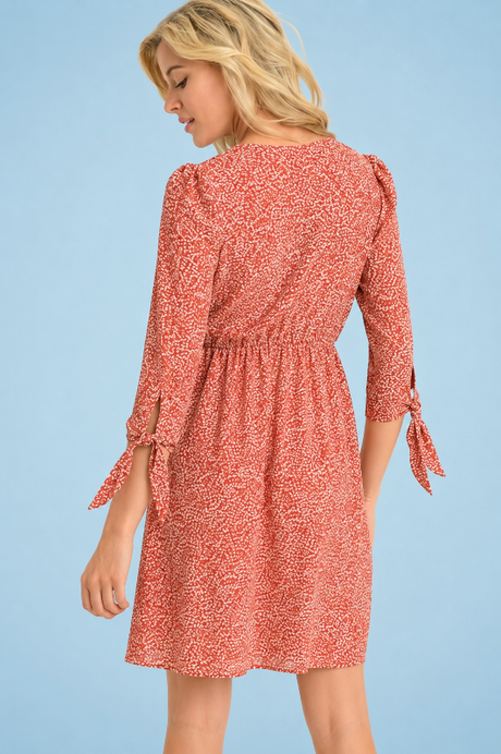 Gilli Small Leaves Print Empire Dress - Rust