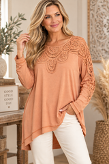 Boho Crochet Yoke Apricot Tunic Top by Kori