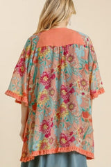 Umgee Linen Floral Kimono - Cantaloupe