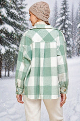 Lime N Chili Plaid Shacket Flannel Lined Coat - Sage/Ivory