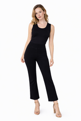 Black Mid Waist Flare Short Pants with Side Zipper Wide Waistband