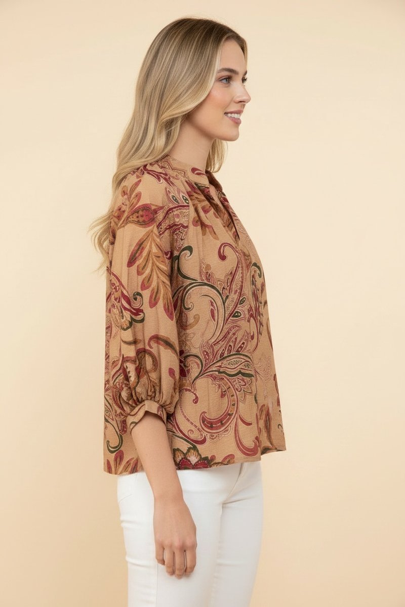 Heimish Bohemian Paisley Balloon Sleeve Blouse