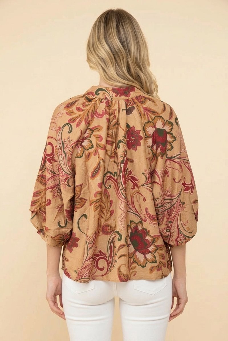 Heimish Bohemian Paisley Balloon Sleeve Blouse