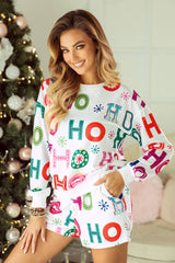 Ho Ho Ho Christmas Fashion Print 2pcs Lounge Short Set