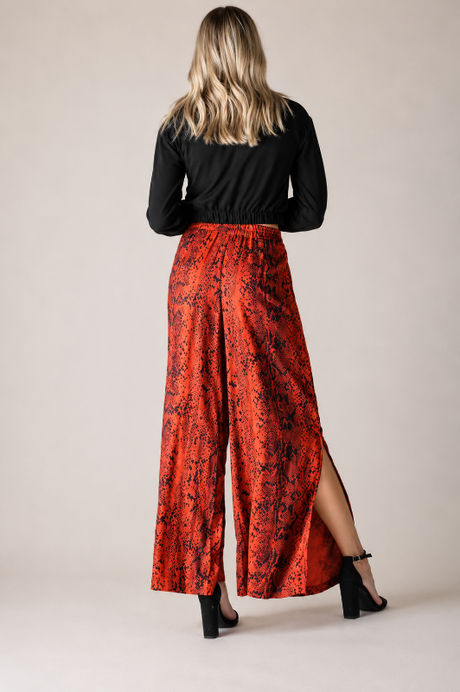 Angie Snakeskin Button Wide Pants - Rust