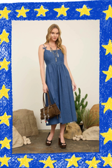Blu Pepper Bow Spaghetti Strap Midi Dress - Denim