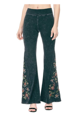 T-Party Floral Embroidered Yoga Pants - Light Wash Black