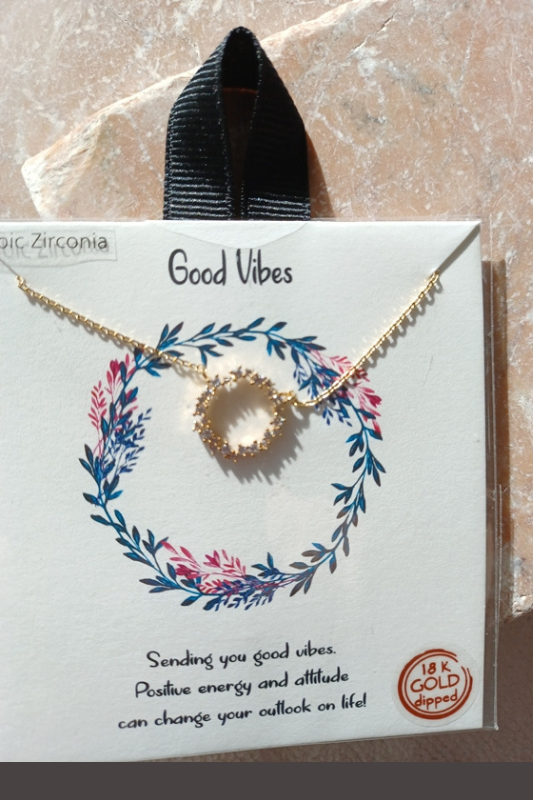 Good Vibes CZ Charm Gift Necklace - Gold