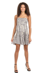 Angie Smocked Tiered Flower Mini Dress - Silver