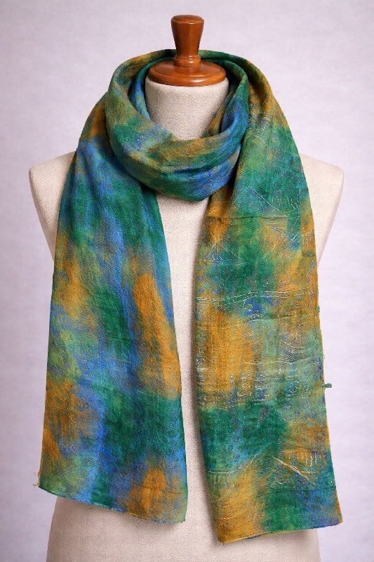 Merino Wool Silk Felt Upcycle Art Sari Scarf - Multiple Colors