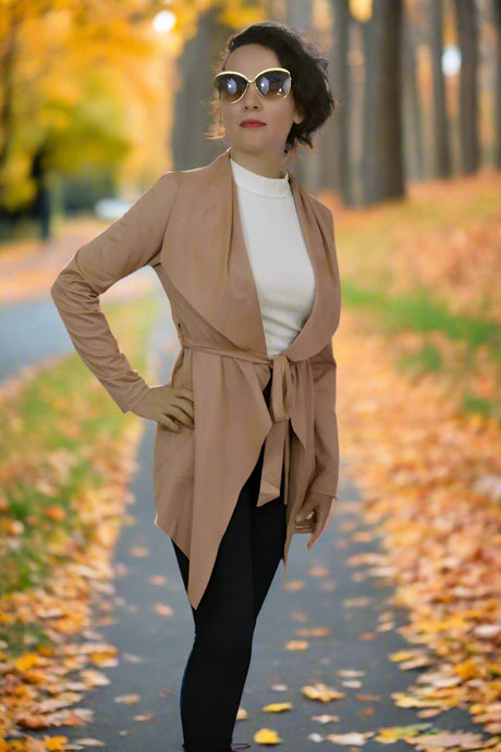 Hyfve Belted Suede Wrap Jacket - Camel