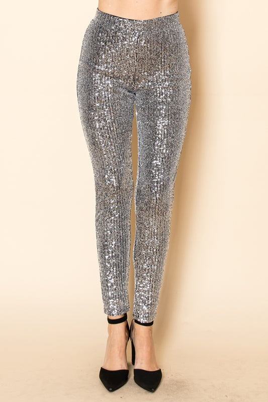 Vocal Sequin Leggings Pants - Silver