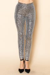 Vocal Sequin Leggings Pants - Silver