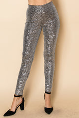 Vocal Sequin Leggings Pants - Silver