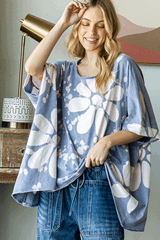 Oli & Hali Oversize Flower Tie Dye Boxy Tee Top - Dusty Blue