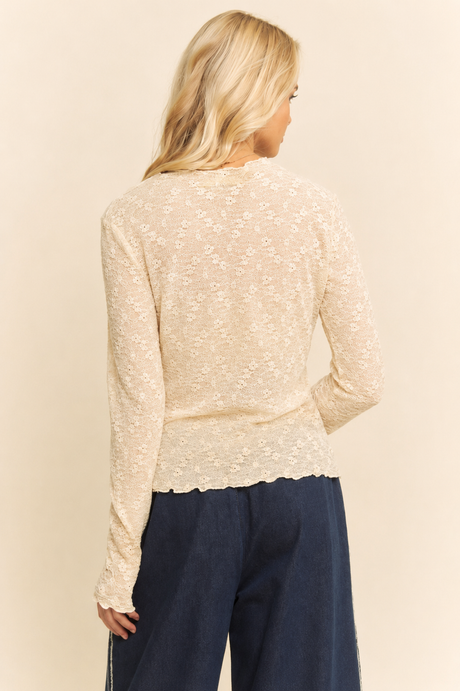 Flower Mesh Lace Stretch Top by Davi Dani - Ivory