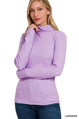Zenana Long Sleeve Ribbed Knit Turtleneck - Lavender or Lt Green