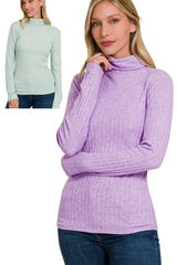 Zenana Long Sleeve Ribbed Knit Turtleneck - Lavender or Lt Green
