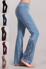 Chatoyant Slim Bootcut Crochet Lace Detail Soft Pants